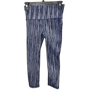 GapFit Blue White Vertical Stripe Athletic Capris Leggings XS High Rise Workout